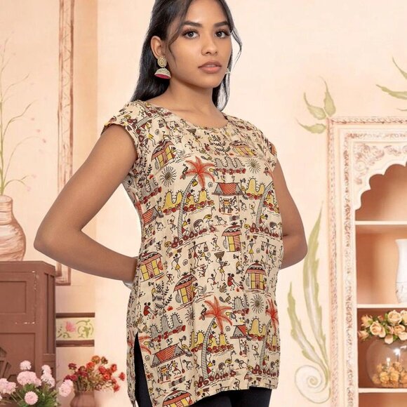 Chic Cream Printed Short Top for Any Occasion | Muvvas Boutique - Picture 4 of 5